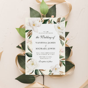 modern magnolia floral wedding invitation
