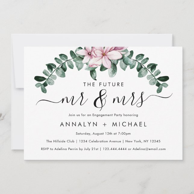 Modern Magnolia Future Mr and Mrs Engagement Party Invitation (Front)
