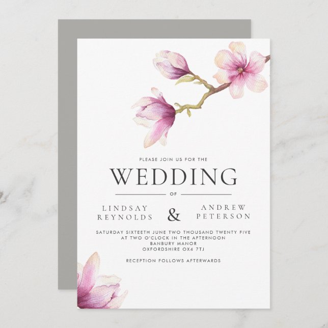 Modern Magnolia Wedding Invitation (Front/Back)