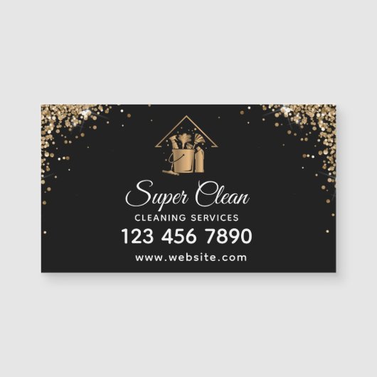 Modern Maid Cleaning House Sparkling Gold Glitter (Front)