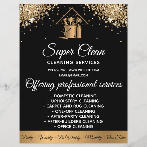 Modern Maid Cleaning House Sparkling Gold Glitter Flyer