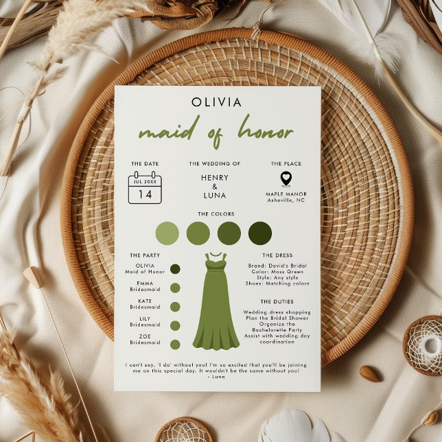 Modern Maid of Honor Bridal Party Info Card (Creator Uploaded)