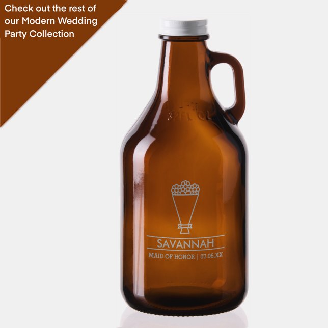 Modern Maid of Honor Custom Name with Bouquet Growler (Creator Uploaded)