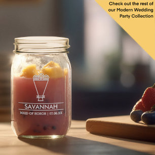 Modern Maid of Honor Custom Name with Bouquet Mason Jar