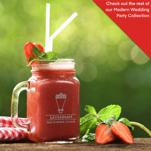 Modern Maid of Honor Custom Name with Bouquet Mason Jar W/ Handle
