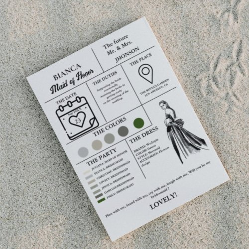 Modern Maid of honor info card bridal party  card 