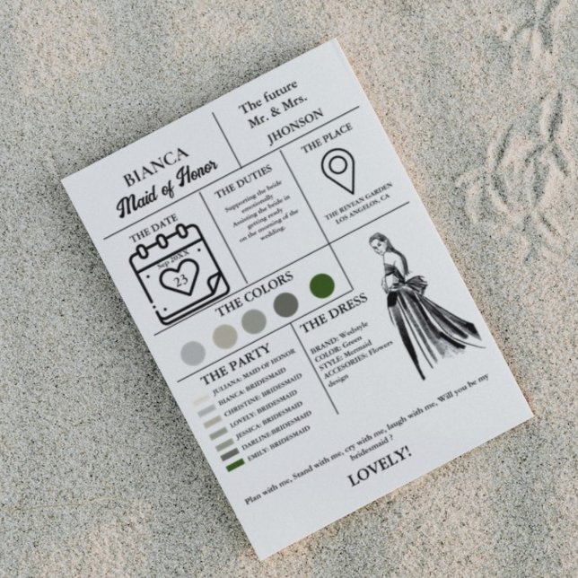 Modern Maid of honor info card bridal party  card  (Creator Uploaded)