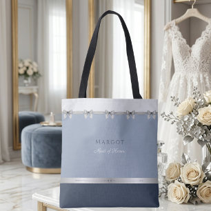 Modern Maid of Honor Luxury Dusty Blue Wedding Tote Bag