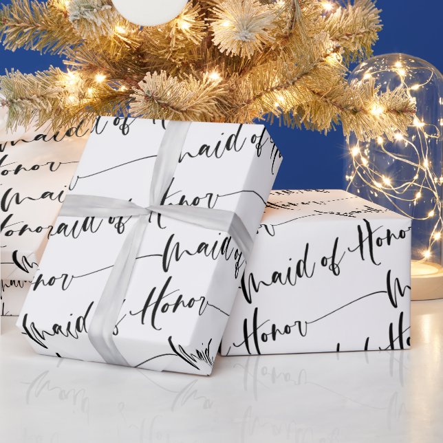 Modern Maid of Honor Wrapping Paper in Black White (Holidays)