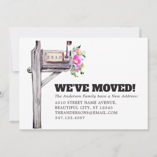 Modern Mailbox Floral Watercolor New Home Moving Announcement