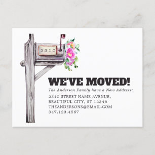 Modern Mailbox Floral Watercolor New Home Moving Announcement Postcard