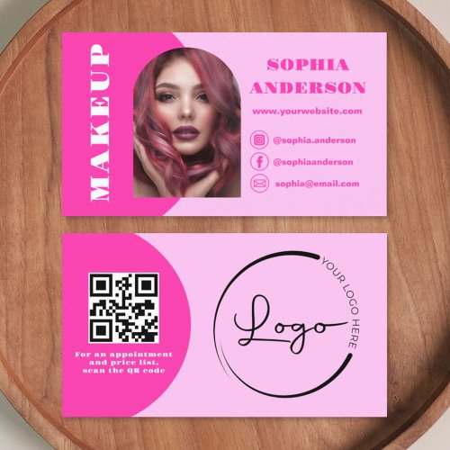 Modern Makeup Arch Hot Pink Photo Logo Business Card