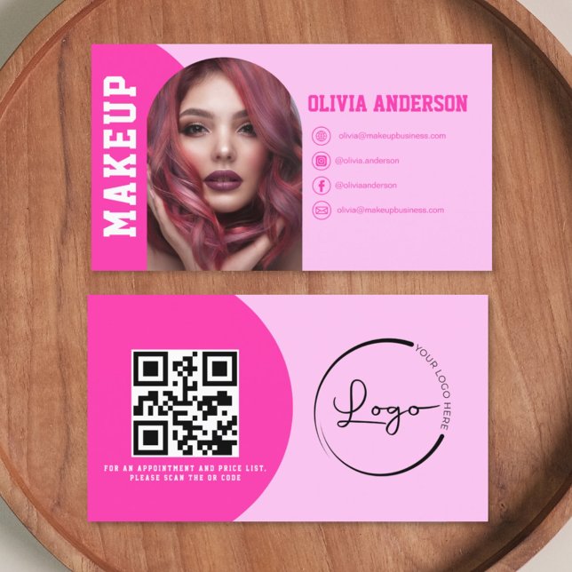 Modern Makeup Arch Hot Pink Photo Logo Business Card (Creator Uploaded)