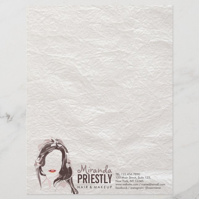 Modern Makeup Artist and Hair Stylist Beauty Salon Letterhead (Front)