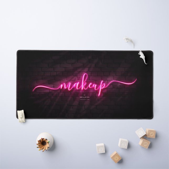Modern Makeup Artist Beauty Monogram Neon Pink Desk Mat (Kids Table)