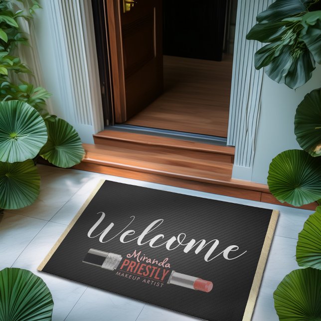 Modern Makeup Artist Beauty Salon Lipstick Welcome Doormat (Creator Uploaded)