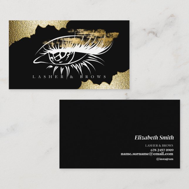 Modern Makeup Artist Black and gold  Business Card (Front/Back)