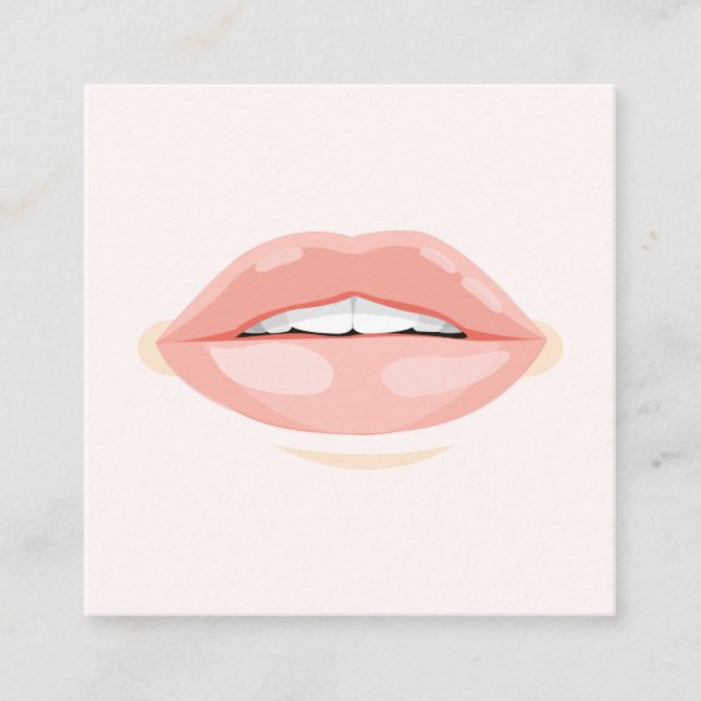 Modern makeup artist blush pink lips cosmetologist square business card (Front)