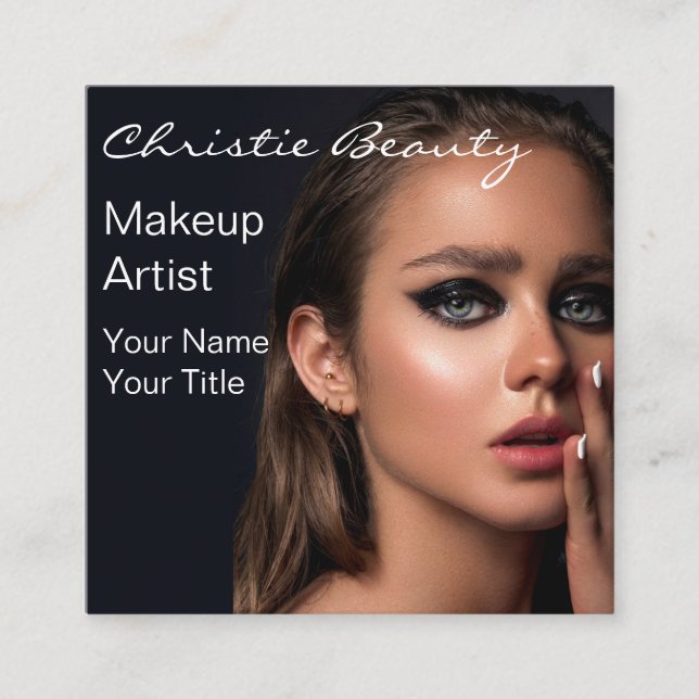 Modern Makeup Artist customer photo elegant script Square Business Card (Front)