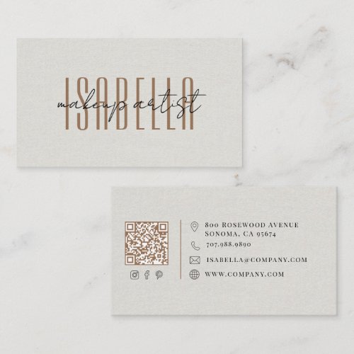 Modern Makeup Artist Faux Linen Script Business Card