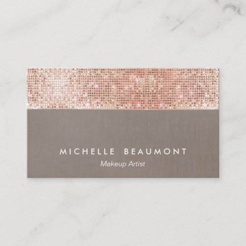 Modern Makeup Artist  Faux Rose Gold Sequins Business Card