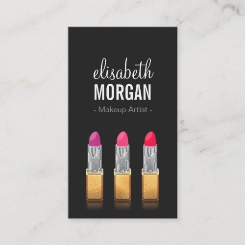 Modern Makeup Artist - Gold Red Beauty Lipsticks Double-Sided Standard Business Cards (Pack Of 100)