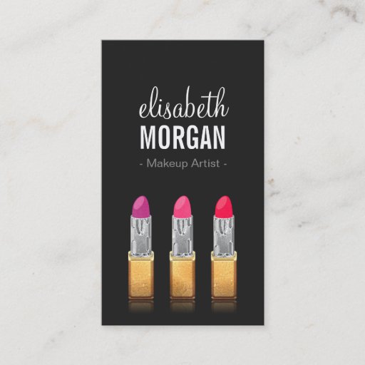 Customizable Modern Makeup Artist - Gold Red Beauty Lipsticks Double-Sided Standard Business Cards (Pack Of 100)