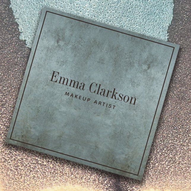 Modern Makeup Artist Grunge Blue Gray Texture Square Business Card (Creator Uploaded)