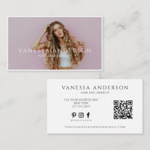 Modern Makeup Artist Hair Stylist QR Code Photo Business Card