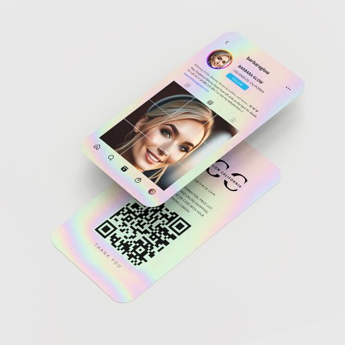 Modern Makeup Artist Instagram Holographic Business Card