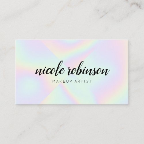 Modern makeup artist pastel rainbow holographic business card
