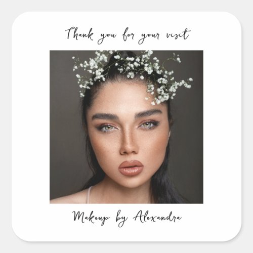 Modern Makeup Artist Photo Elegant Script Square Sticker