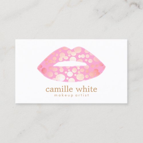 Makeup Artist Pink and Gold Lips Business Cards
