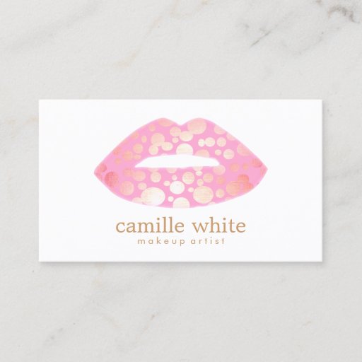Customizable Makeup Artist Pink and Gold Lips Business Cards