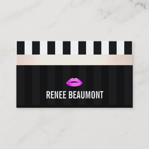 Modern Makeup Artist Pink Lips Striped Business Card