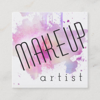 modern makeup artist pink watercolor splatter square business card