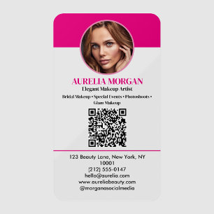 Modern Makeup Artist Qr Code Photo Black Pink Clear Business Cards