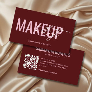 Modern makeup artist QR Code red Business Card