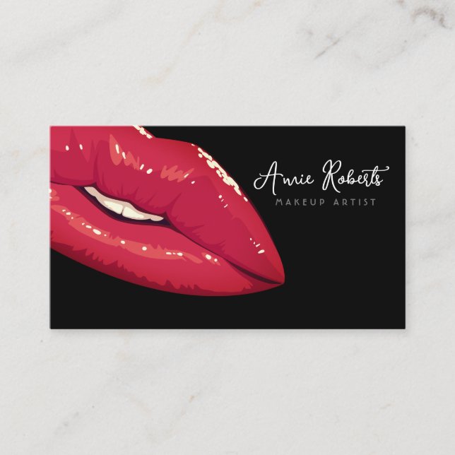 Modern Makeup Artist Red Lips Business Card (Front)