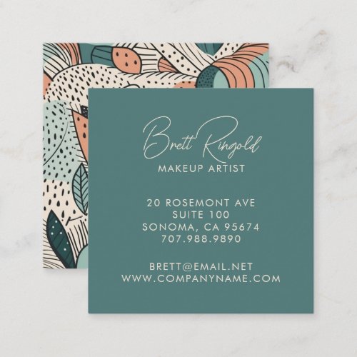 Modern Makeup Artist Salmon Green Abstract Shapes  Square Business Card