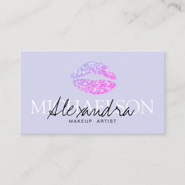 Modern makeup artist signature lavender business card (Front)
