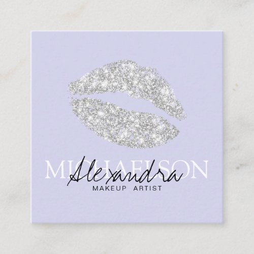 Modern makeup artist signature lavender square business card