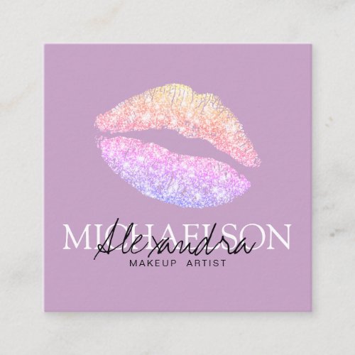 Modern makeup artist signature lilac square business card
