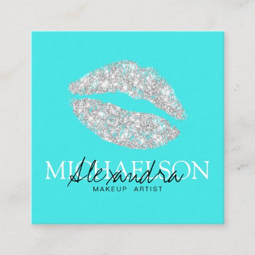 Modern makeup artist signature turquoise square business card