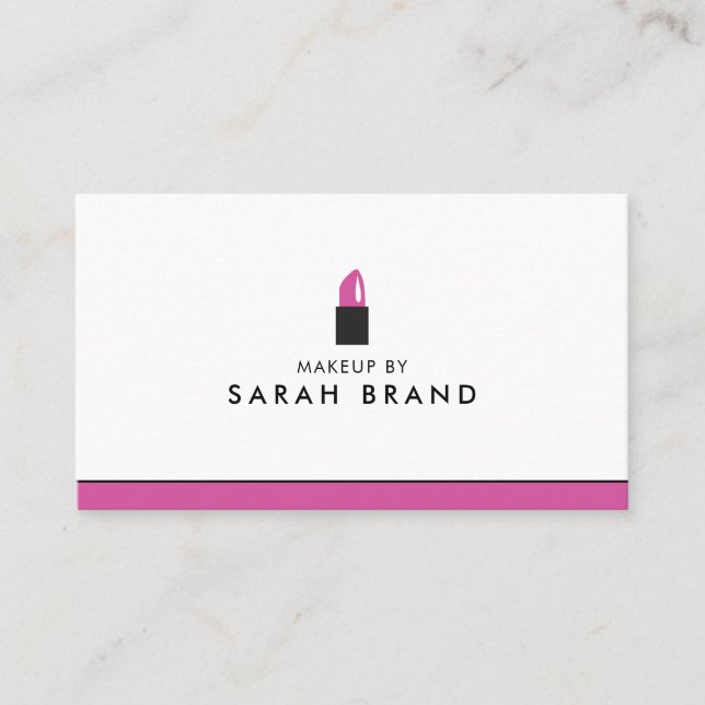 Modern Makeup Artist with Lipstick Logo Business Card (Front)
