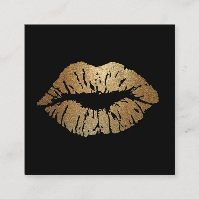 Modern Makeup Artists Gold Lips Square Business Card (Front)