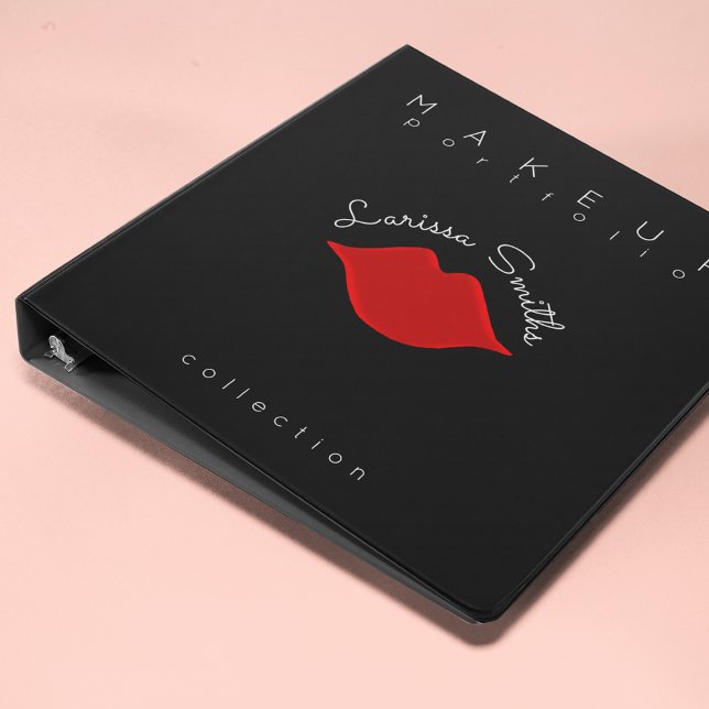 Modern Makeup Beauty red lips on black 3 Ring Binder (make up portfolio)