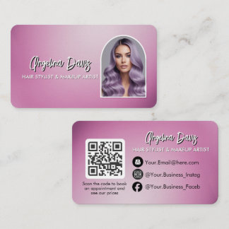 Modern makeup bold purple photo qr code business card