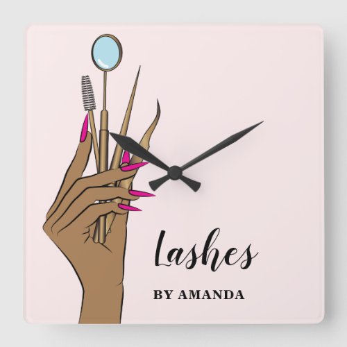 Modern Makeup Eyebrow Eyes Lashes Girly Square Wall Clock