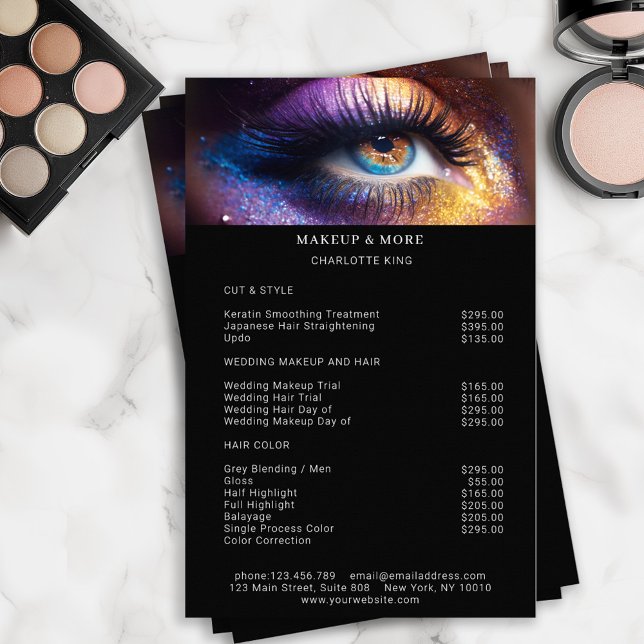 Modern, Makeup Photo Glitter Salon Price List  Flyer (Creator Uploaded)